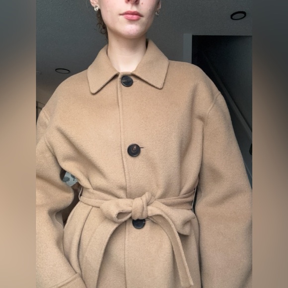 Olive UK Classic Tan Camel Wool Trench Coat with Belt - Picture 2 of 13